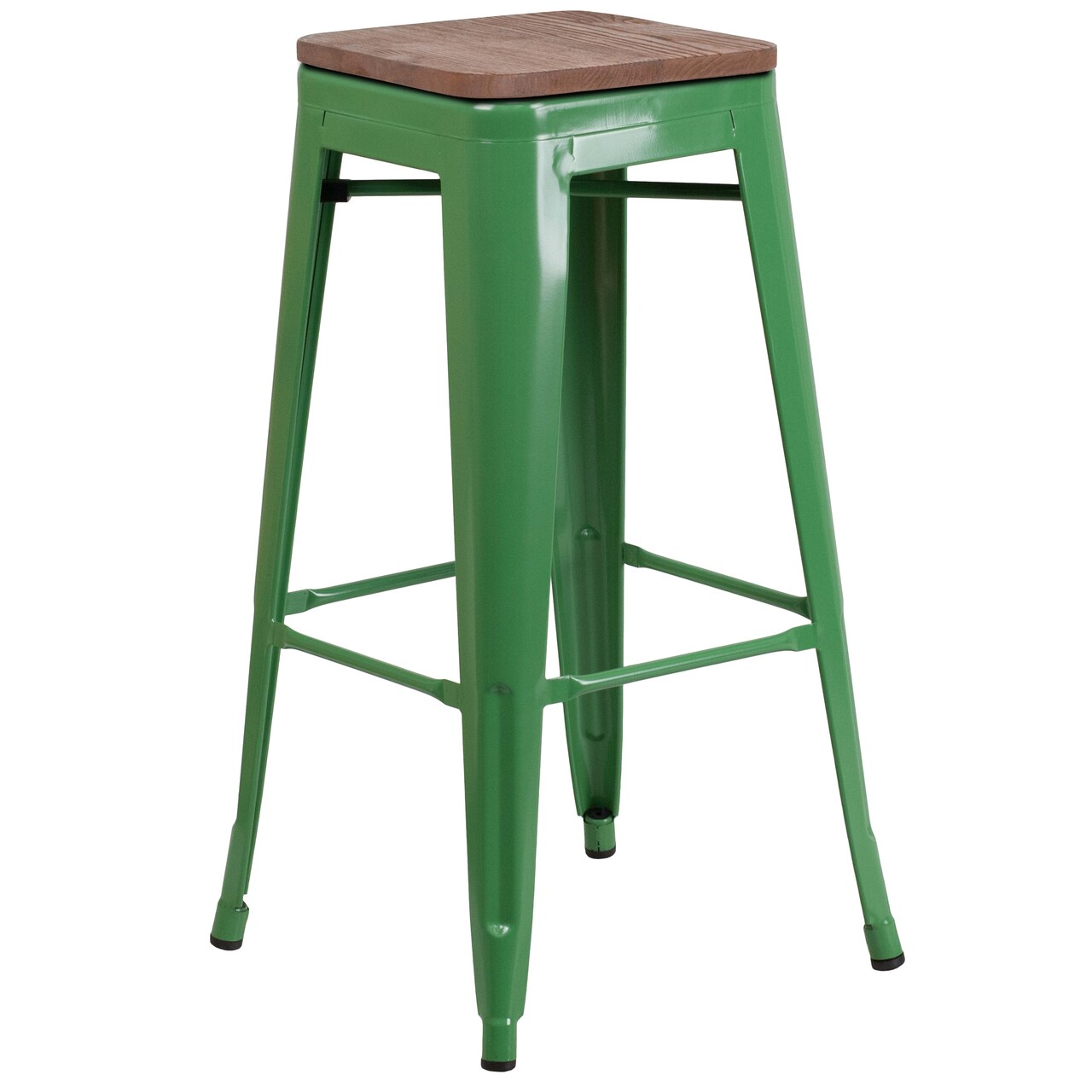 Merrick Lane Dalton Series Backless Metal Dining Stool with Wooden Seat for Indoor Use